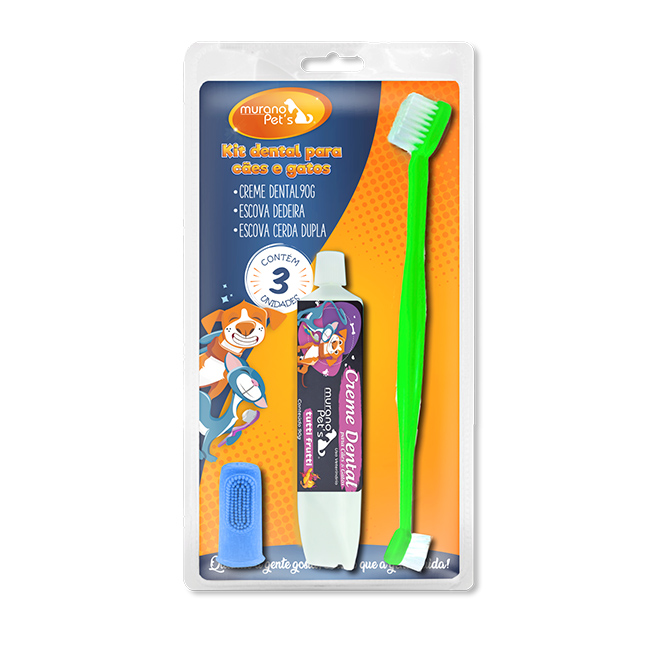 KIT DENTAL MURANO PETS C/CREMA DENTAL SABOR TUTTI FRUTI + 2 CEPÍLLOS DENTALES