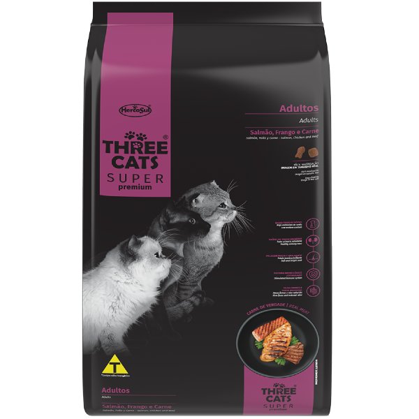 Alimento THREECATS SUPER PREMIUM ADULTO 3 KG SALMON, POLLO Y CARNE