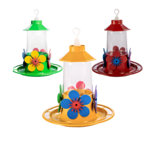 BEBEDERO VIOLETA CON FLORES Y POSADERA