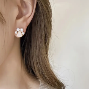 Pendientes de Botón con Forma de Pata de perro y perla