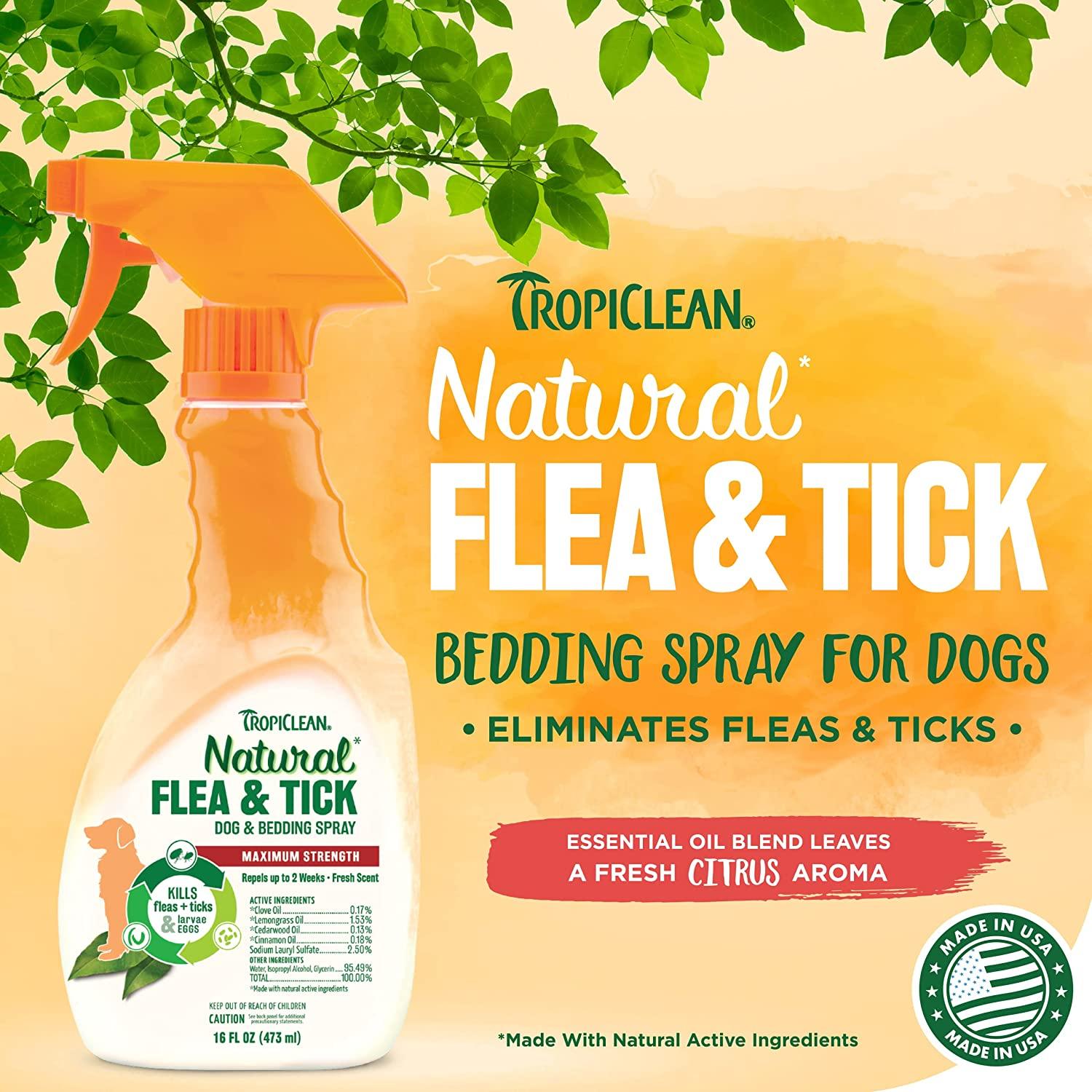 TROPICLEAN NATURAL FLEA & TICK DOG AND BEDDING SPRAY-Spray antipulgas y garrapatas 16oz. - Imagen 3