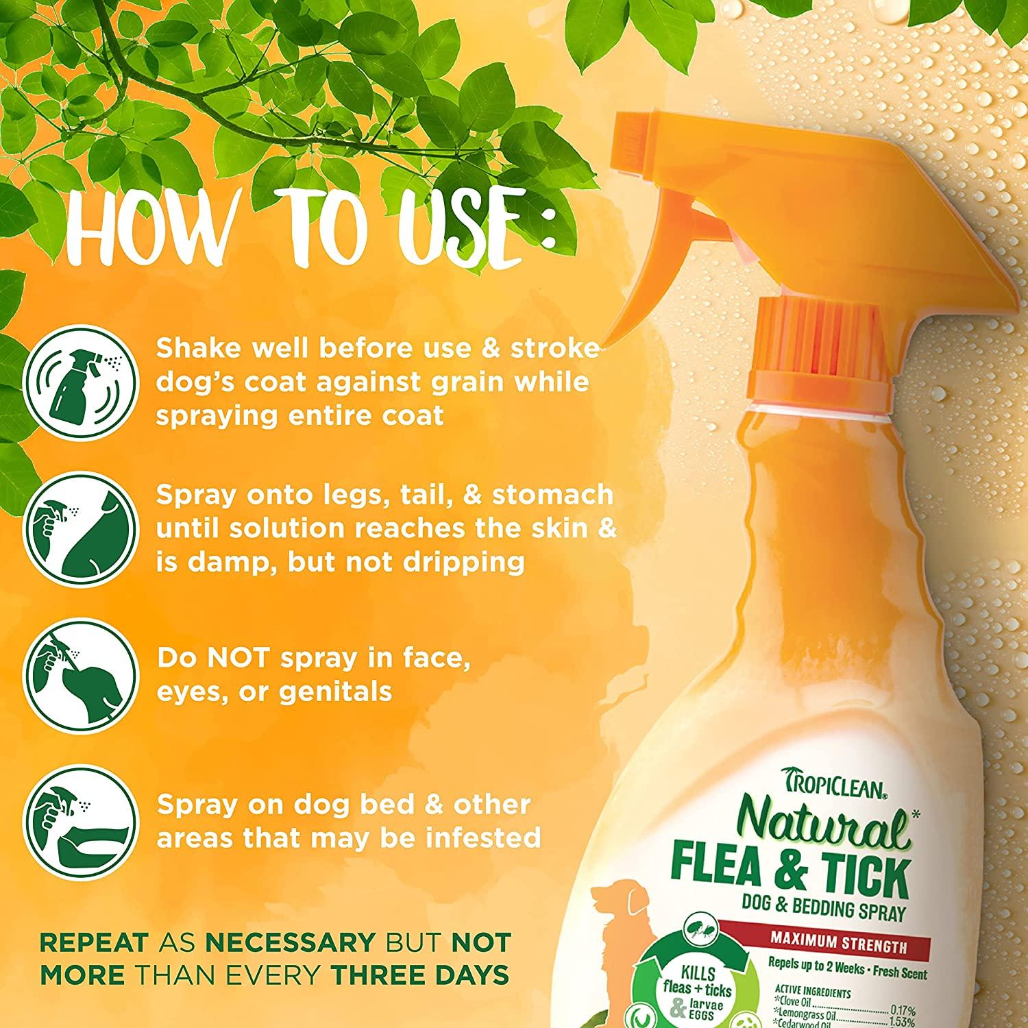 TROPICLEAN NATURAL FLEA & TICK DOG AND BEDDING SPRAY-Spray antipulgas y garrapatas 16oz. - Imagen 2