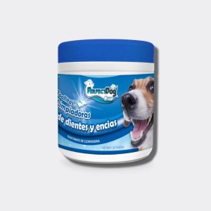TOALLITAS LIMPIADORAS DE DIENTES Y ENCÍAS, BOTE DISPENSADOR CON 30 UNIDADES, PARA PERROS Y GATOS