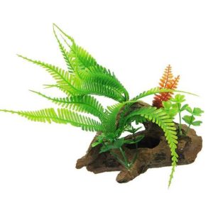 Tronco petrificado con plantas