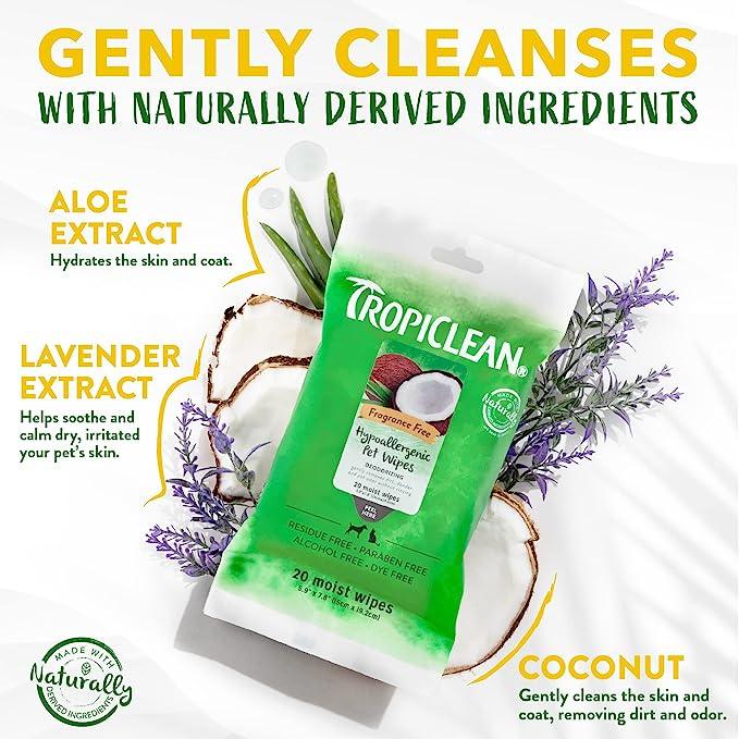 TROPICLEAN PET WIPES HYPOALLERGENIC-Perro y gato 100unid - Imagen 3